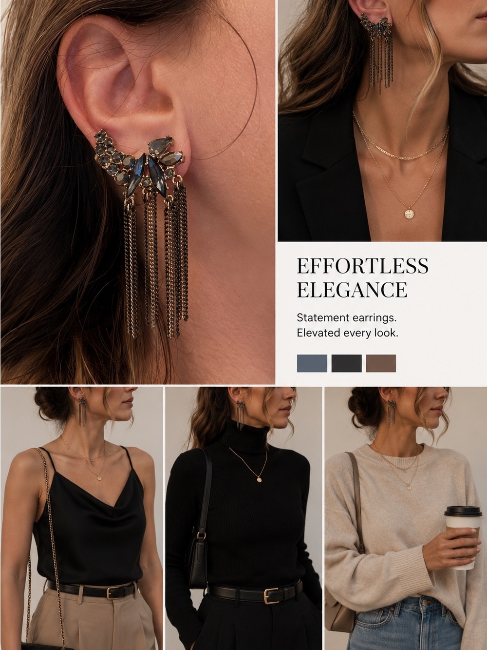 Statement Fringe Rhinestone Earrings | Gunmetal Glam Tassel Drop Earrings